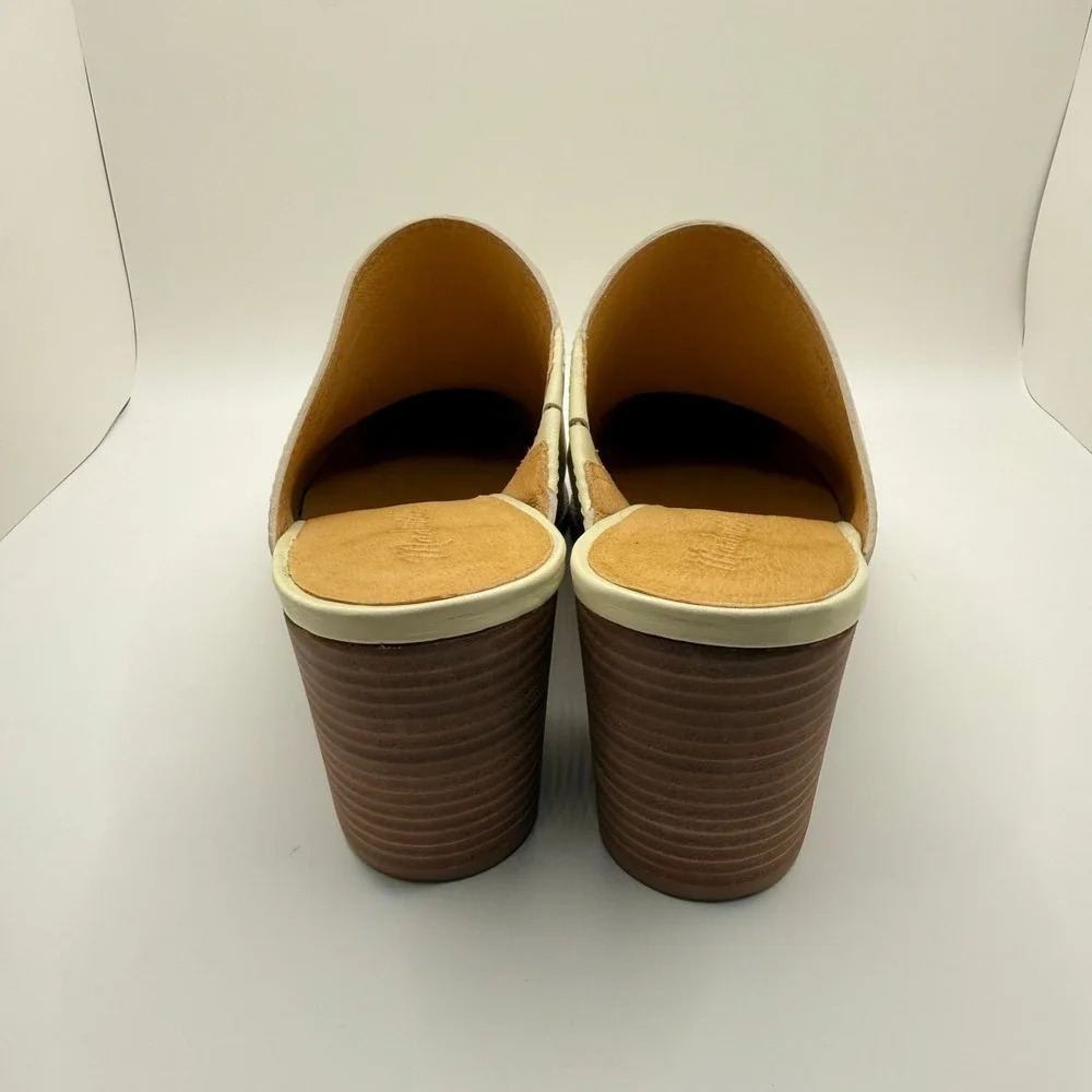 Madewell Woman's Harper Ivory Bone Leather Slip On‎ Stacked Block Heels- Size 8